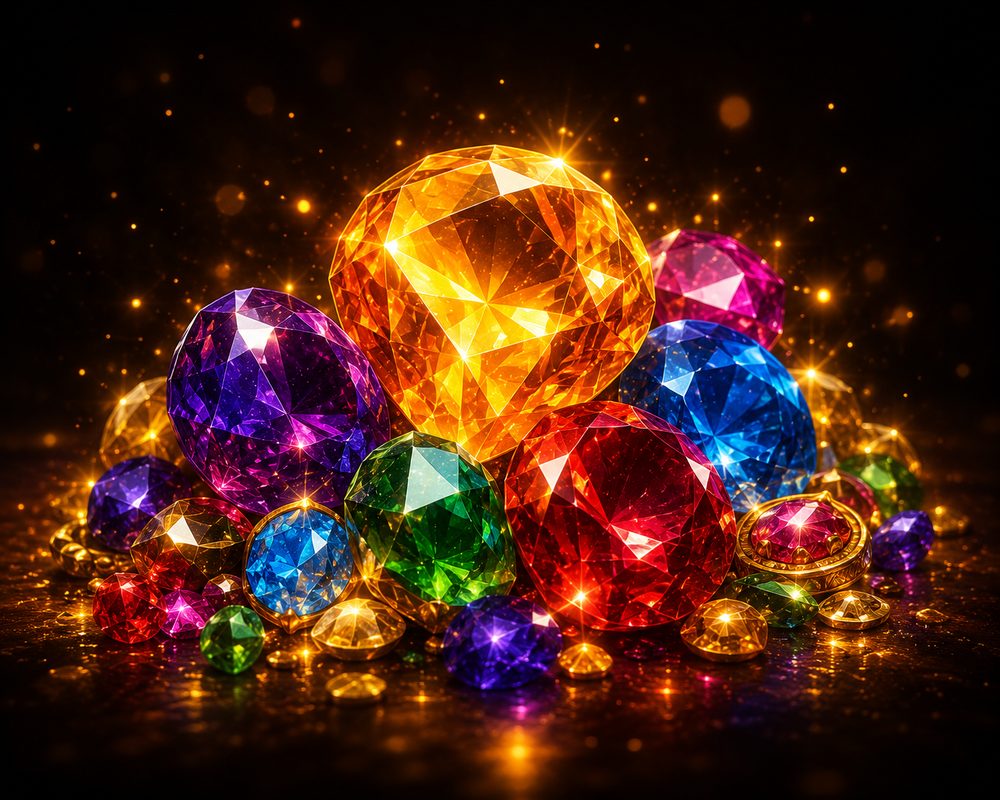 Fortune Gems slot game thumbnail — colorful gemstones